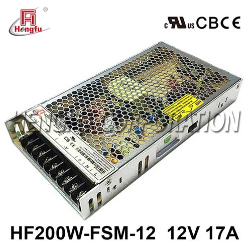 衡孚HF200W-FSM-12新品110V/220VAC转DC12V17A单路超薄型开关电源