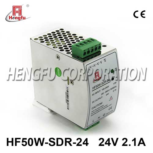 衡孚电源HF50W-SDR-24开关电源DC24V2.1A单路输出宽电网导轨电源