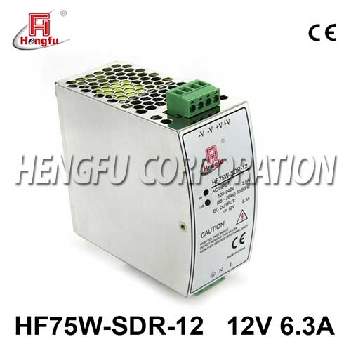衡孚电源HF75W-SDR-12开关电源DC12V6.3A单路输出宽电网导轨电源