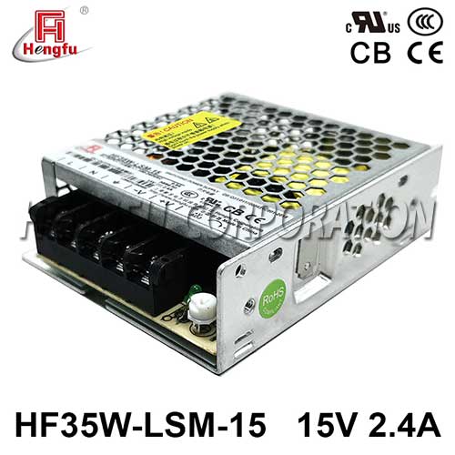 衡孚电源HF35W-LSM-15宽电网直流DC15V2.4A单路输出超薄开关电源