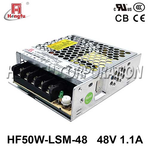 衡孚HF50W-LSM-48宽电压输入直流DC48V1.1A单路输出薄型开关电源